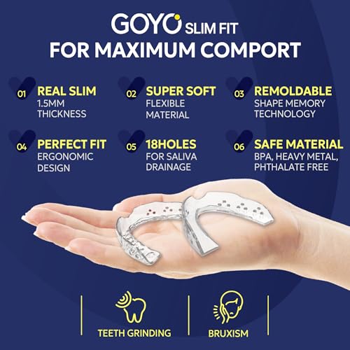 GOYO Slim FIT Pack of 4 Mouth Guard for Clenching Teeth at Night with Thermo Checker & Dental Case | Night Guards for Teeth Grinding | Custom-Fit & Custom Moldable Bruxism Sleep Night Guard
