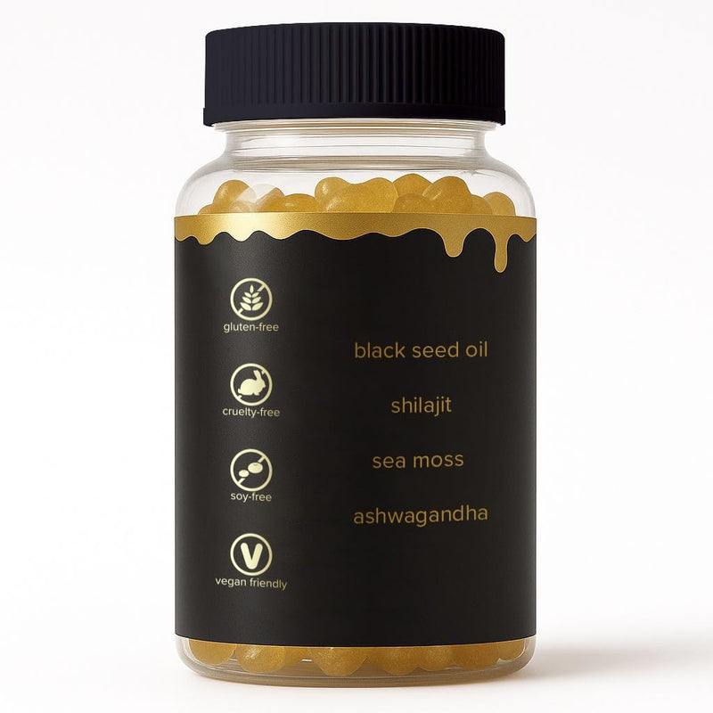 Blackseed Bears – Black Seed Oil, Shilajit, Sea Moss & Ashwagandha Gummies – Honey Flavored – 60 Count
