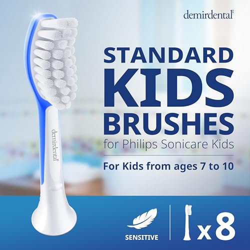 demirdental Kids Toothbrush Heads Compatible with Philips Sonicare Kids Toothbrush Heads - Replacement Heads Sensitive - Brush Heads from Ages 7 to 10 - Dark Blue - Replaces HX6048-8 Pack 7+ years