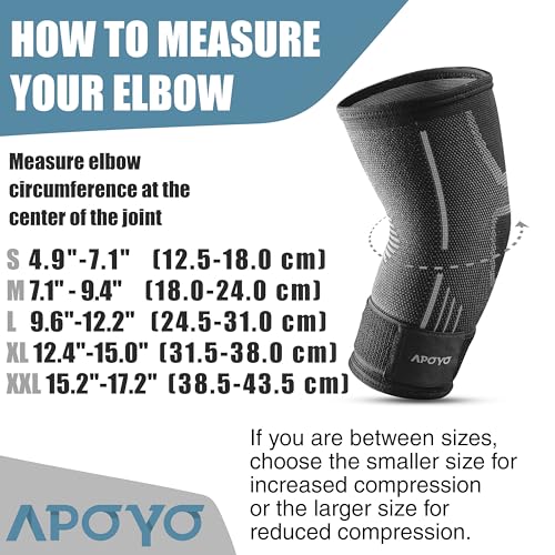 APOYO Elbow Brace for Tendonitis and Tennis Elbow, Compression Support Sleeve, Elbow Brace for Men and Women (Shipped From USA), With Adjustable Strap for Weightlifting, Arthritis, Workouts, Reduce Joint Pain During Fitness Activity (Small) Grey (Single)