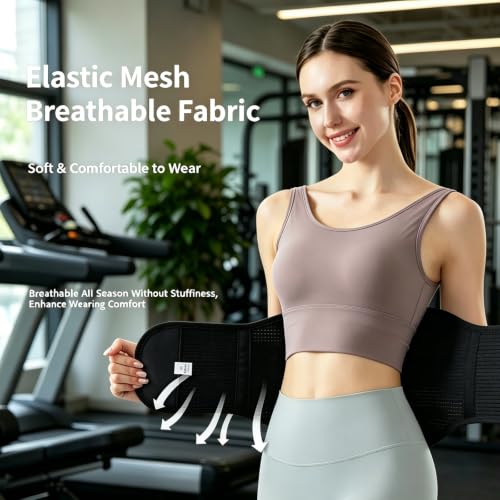 Lower Back Support Brace, Adjustable Breathable Lumbar Belt with Bionic Support & Removable Pad for Daily Waist Support Black X-Large(Waist:38"-45")