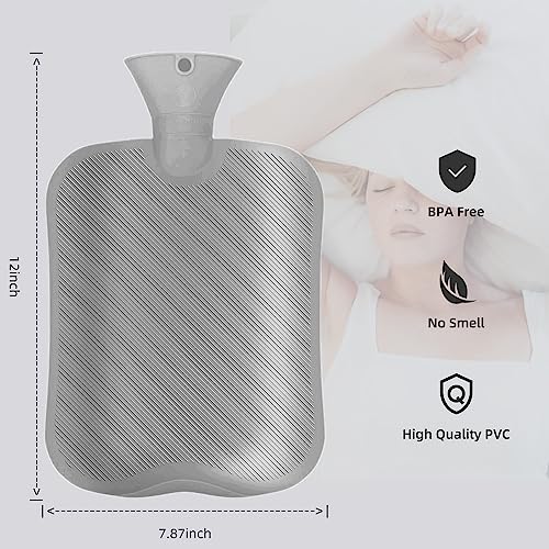 Hot Water Bottle with Cover - Premium Soft Knitted Cover - 2L Large Capacity - Hot Water Bag for Menstrual Cramps, Neck and Shoulder Pain Relief, Hot and Cold Therapies, Hand Feet Warmer Light Grey