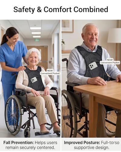 Wheelchair Seatbelt for Seniors Adults(Black, Slant Pocket) One Size Black