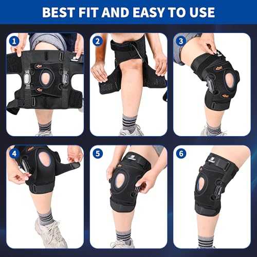 TIMTAKBO Medium Hinged Knee Brace With Side Stabilizers for Men Women Black