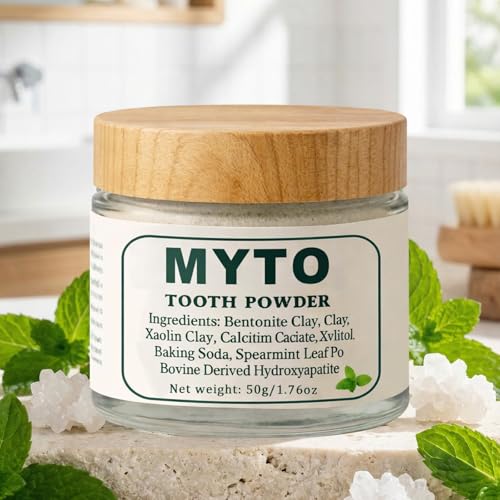 Myto Tooth Powder, Remineralizing Tooth Powder, with Mint, Hydroxyapatite, Gently Cleans, Supports Strong Teeth & Fresh Breath, Vegan, Non-GMO, 50g (1)