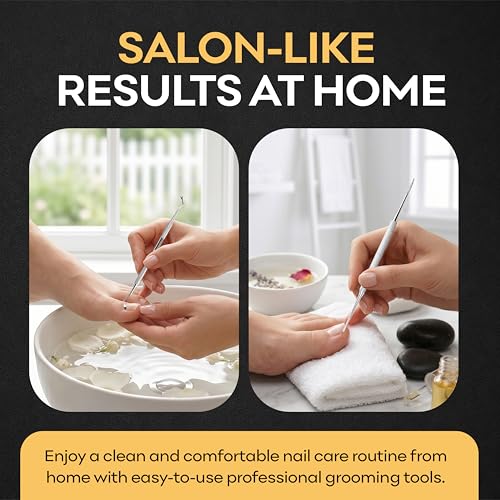 Ingrown Toenail Removal Kit - Under Nail Cleaner Tool Double Ended Nail Lifter & Nail File Cleaning Scooper Curette Tools Trimmer Medical Grade Stainless Steel Manicure Pedicure Nail Care Set by Krisp