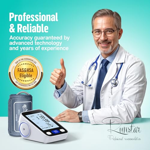 Runstar Upper Arm Blood Pressure Monitor with Wide Range Cuff (8.6'' -16.5'') for Home Use FSA&HSA Eligible, Automatic Digital BP Machine with Storage Bag, 2x99 Reading Memory Black