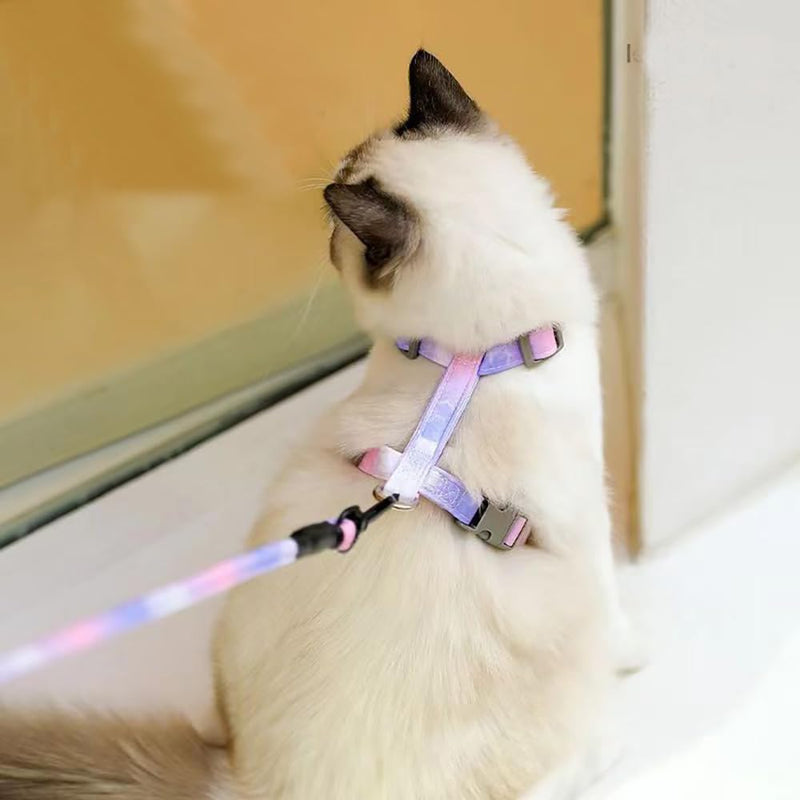 Cat Harness with Leash Escape-Proof Cat Harness Leash Adjustable Cat Leash with Harness for Small Medium Cats Outdoor Walking, Gradient Purple - BeesActive Australia