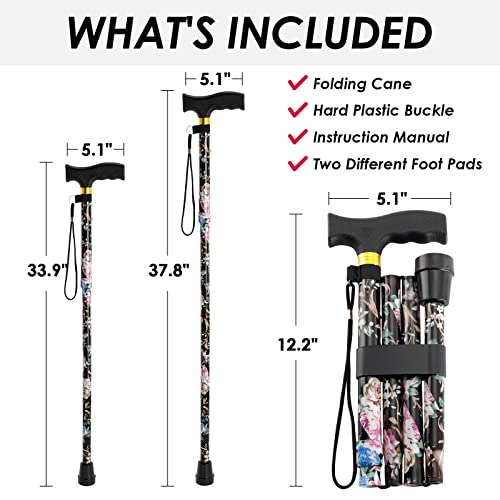 Walking Cane PANZHENG Cane for Man/Woman | Mobility & Daily Living Aids | 5-Level Height Adjustable Walking Stick | Comfortable Plastic T-Handle Portable Walking Stick Folding Cane Cane-Black print