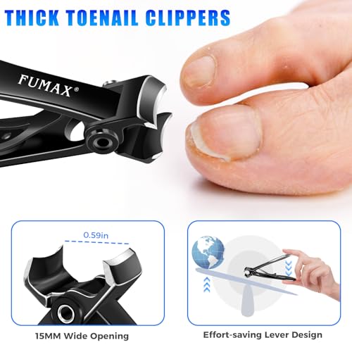 Toenail Clippers for Seniors for Thick Toenails with Wide Opening, Heavy Duty Angled Nail Clippers for Men with Long Handle, Large Fingernail Clippers with Catcher Gifts for Men Women Adults Black Set