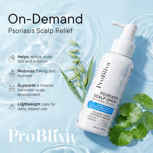 ProBliva Psoriasis Scalp Spray: Scalp Treatment for Psoriasis, Dandruff & Seborrheic Dermatitis – On-Demand Itch Relief – Helps Relieve Flaking, Scaling & Dryness – Lightweight & Non-Greasy – 4 fl.oz 1-Pack(Psoriasis Spray + 4 fl.oz Original)
