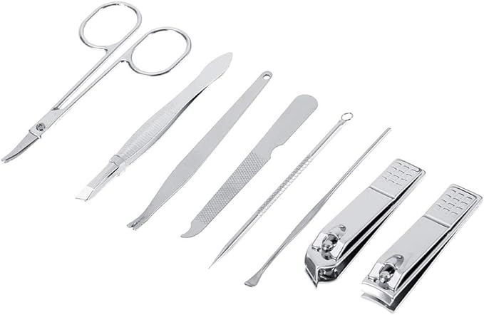 Nail clip set, etiquette set, grooming set, nail clippers, scissors, tweezers, grooming kit, convenient to carry, storage case included, stainless steel, 8-piece set, black - BeesActive Australia