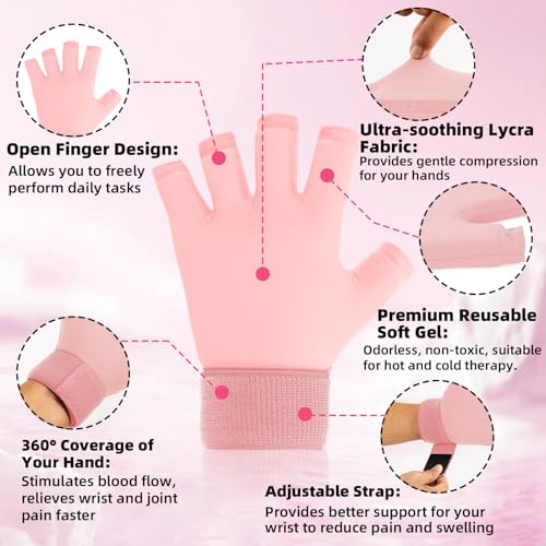 JFHNMLW Finger Arthritis Compression Hand Ice Pack Gloves for Pain Relief, Adjustable Pink Wrist Ice Pack for Hot Cold Therapies, Reusable Gel Finger Ice Gloves Sleeve for Tendinitis, Carpal Tunnel