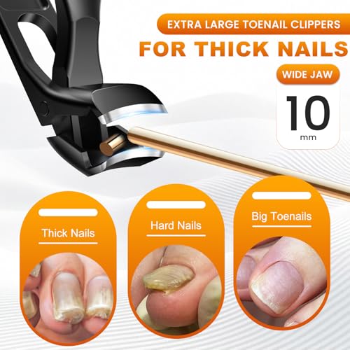 Toenail Clippers for Thick Toenails, Angled Head Toe Nail Clippers with Catcher, 360° Rotating Nail Clippers for Men, 37mm Wide Opening Nail Cutter for Ingrown Toenails, 5PCS Seniors Foot Repair Set Ingrown & Angled & Rotating