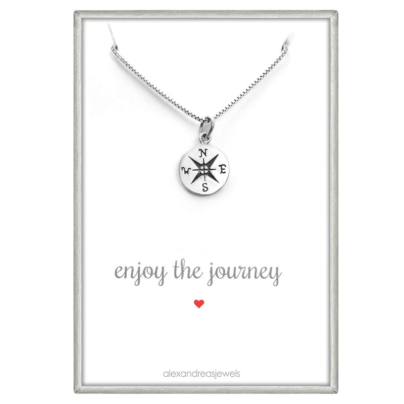 Alexandreasjewels Small Compass Necklace, Sterling Silver, 18 Inches, Graduation Gift, Enjoy the Journey - BeesActive Australia