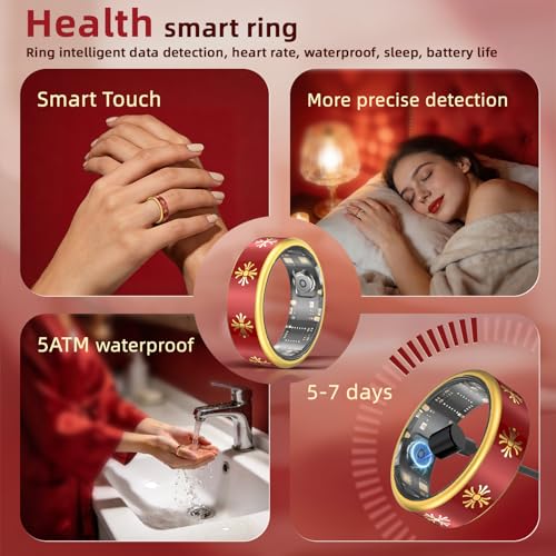Smart Ring for Women & Men, Fitness Tracker Ring with Sleep Monitoring, Heart Rate & Blood Oxygen Tracking, IP68 Waterproof, Bluetooth Health Ring, No Subscription (Red, 9) Red