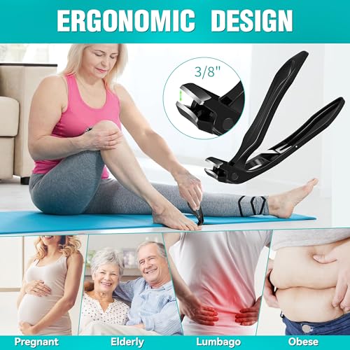 Toenail Clippers for Seniors Thick Toenails Angled Head Large Toe Nail Clippers Set Heavy Duty Ingrown Toenail Clippers with Long Handle Ultra Sharp Slanted Nail Cutter Wide Jaw 6Pcs Black