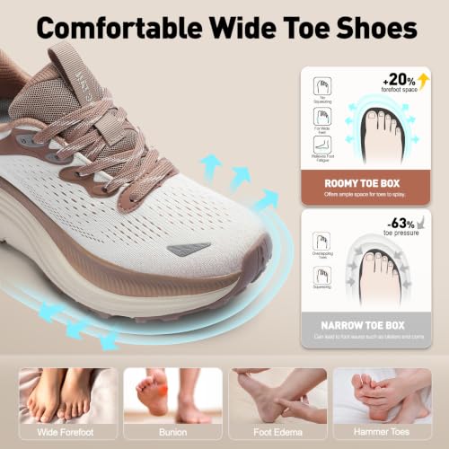 Women's Wide Toe Walking Shoes - Cushioned Orthopedic Sneakers Breathable Non Slip Athletic Tennis Shoe for Running Gym Workout Daily Wear 7.5 Wide Beige/Khaki