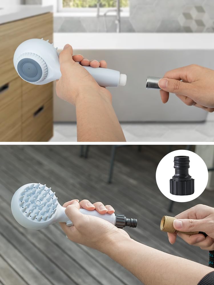 Detachable Dog Shower Head & Pet Shower Brush. Stainless Steel Hose, Soap Storage, Undercoat Nozzle for Dogs. Suites for 1/4'' Indoor bathroom faucet and 3/4'' Outdoor shunt. - BeesActive Australia