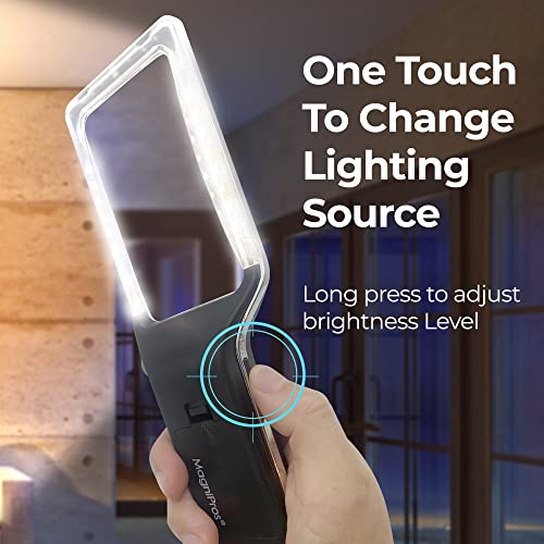 MAGNIPROS Patented 6X Rechargeable Magnifying Glass with 3 Color Light Modes & Anti-Glare Lens - Relieve Eye Strain | Perfect for Low Vision Seniors, Macular Degeneration & Fine Print USB Rechargeable