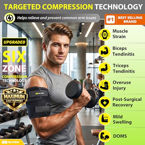 Tricep & Bicep Tendonitis Brace, Upper Arm Compression Wrap for Men Women Black Small/Medium