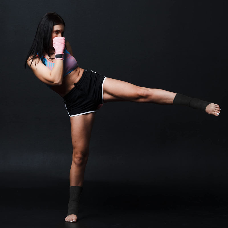Geyoga 2 Pairs Muay Thai Ankle Support Compression Ankle Sleeve Boxing Foot Braces for Men Breathable Women Foot Wraps Support for Martial Arts Kickboxing Gym Running, L Size(Black) Black - BeesActive Australia
