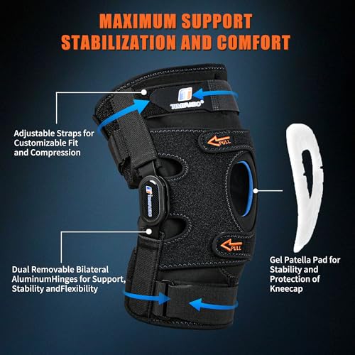TIMTAKBO Medium Hinged Knee Brace for Meniscus Tear with Side Stabilizers Black