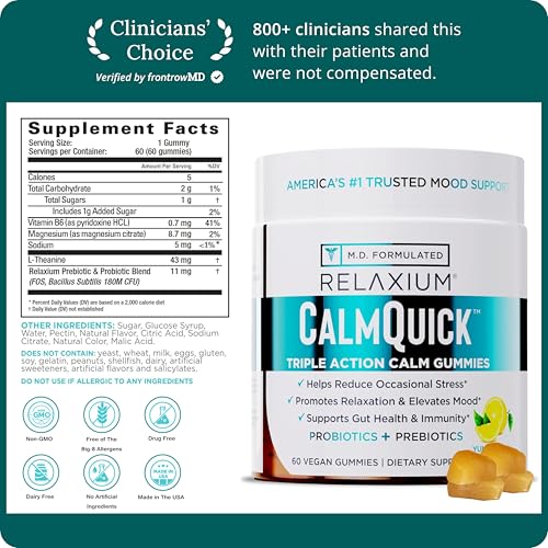 Relaxium Calm Gummies - Calm, Gut Health + Immune Support, Developed in The USA, with Vitamin B6, Magnesium, L-Theanine + Prebiotic & Probiotic Blend, Lemon Flavor, 60 Gummies (Pack of 2) 60 Count (Pack of 2)