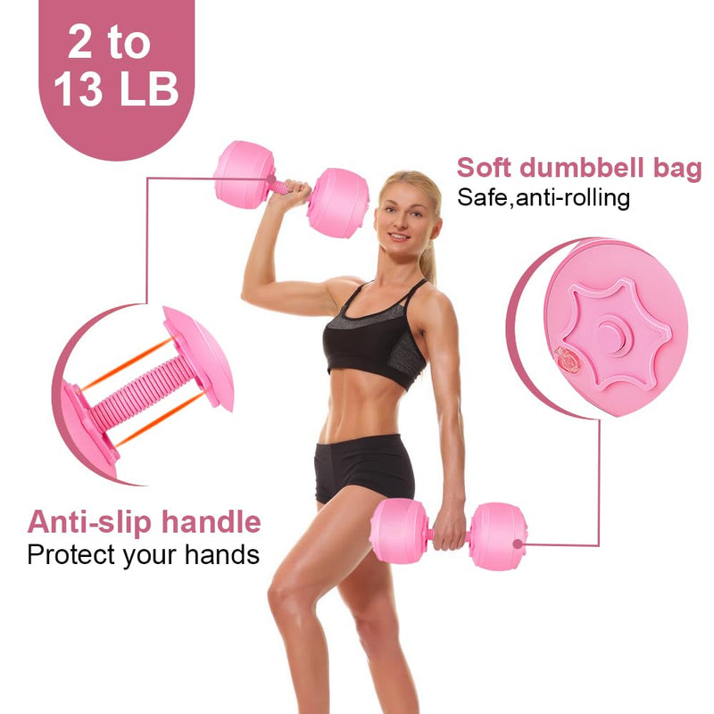 Water Filled Dumbbells Set for Women Travel Weights Adjustable Pink: 4~12 Lbs - BeesActive Australia