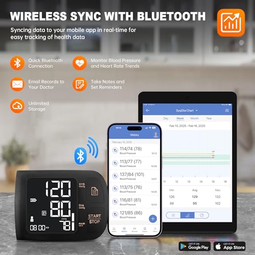 Blood Pressure Monitor Bluetooth BP Machine with Carrying Case, Black