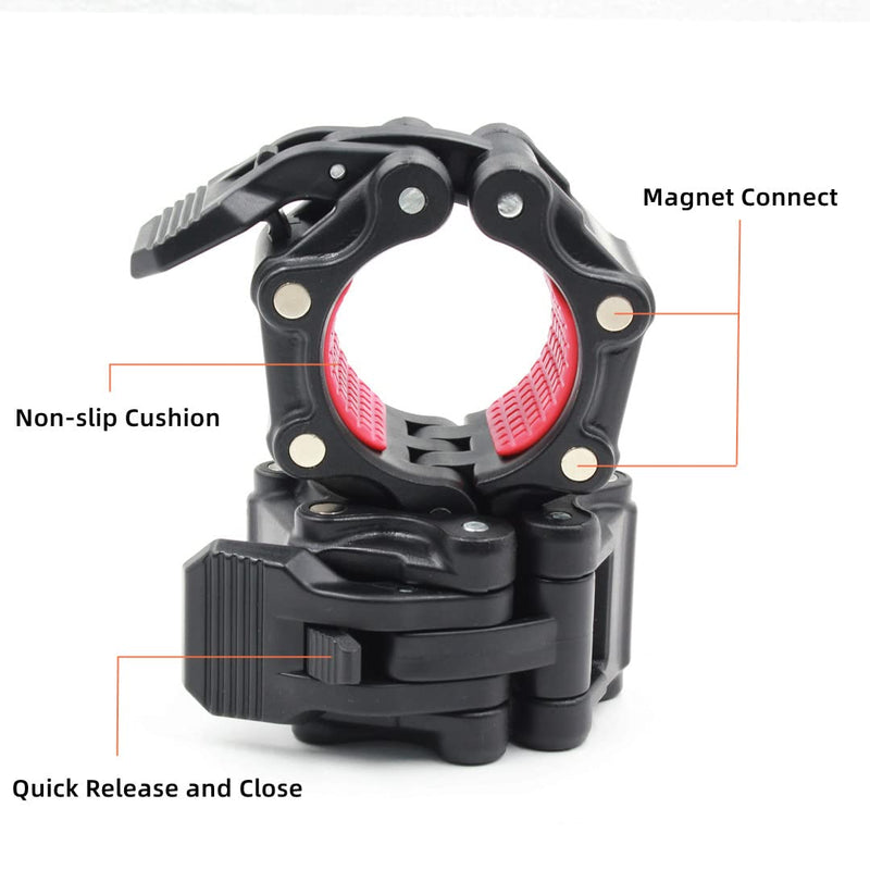 2 inch Olympic Barbell Clamps with Magnets Double Lock Non-Slip Magnetic Weight Clips 50mm Barbell Collars Quick Release Barbell Clips for Weightlifting Bars Body-Building Apparatus