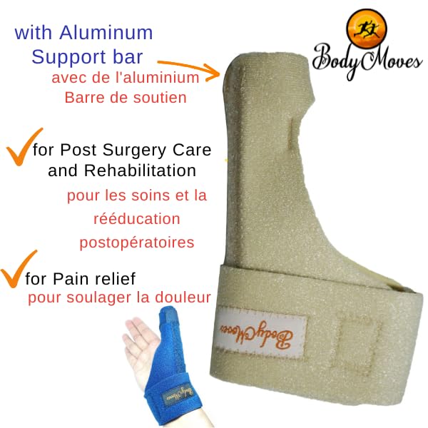 BodyMoves New Thumb Splint Brace Plus Finger Hot and Cold Gel Pack- tenosynovitis, Tendonitis, Trigger Thumb spica,Carpal Tunnel, CMC Adjustable wrist and Reversible Left Right Hand (Desert Sand) Desert Sand