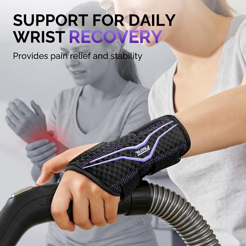 FEATOL Wrist Brace with Ergonomic Wrist Splint Right Hand, Breathable Hand Support for Women and Men, Pain Relief for Carpal Tunnel, Tendonitis & Daily Work, Medium Black Purple