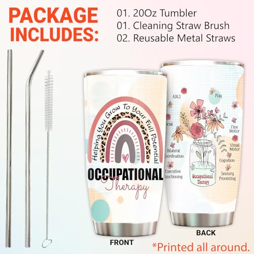 Occupational Therapy Tumbler 20oz - with Straw and Lid, Occupational Therapy Appreciation Gifts For Women Men, OT Therapist Coffee Cup For Assistant Coworker Work Accessories OT07
