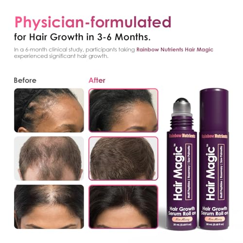 Hair Magic™ Hair Growth Serum Roll On- Multi-Peptides + Rosemary Oil for Hair Growth, Density, Beard, Eyebrows & Scalp Serum Treatment For Women & Men with Saw Palmetto - Suero Para El Cabello