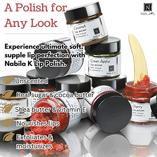 Brown Sugar Lip Polish, 1 oz by Nabila K - Hydrating Lip Exfoliator & Moisturizer with Honey and Vitamin E for Dry and Chapped Lips - Cruelty-Free, Real Sugar, Made in USA Brown Sugar