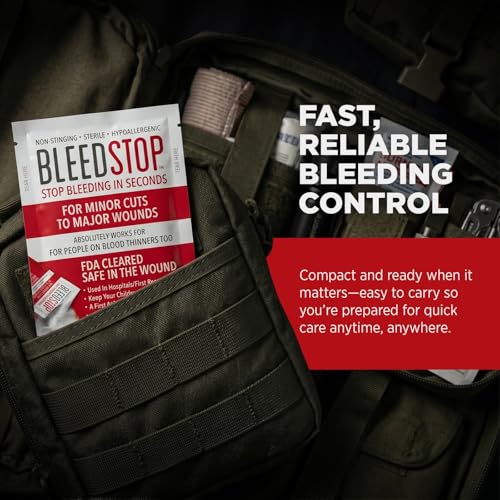 BleedStop™ First Aid Powder for Blood Clotting, Trauma Kit, Blood Thinner Patients, Camping Safety, and Survival Equipment for Moderate to Severe Bleeding Wounds or Nosebleeds - 4 (15g) Pouches 15g (4 Pack)