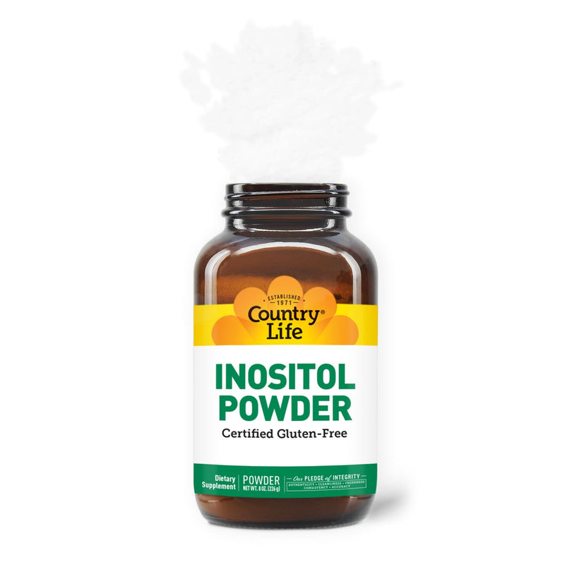 Country Life Inositol Powder, 1100mg, 8 oz, 205 Servings | Unflavored powder that mixes easily with water, juice, or food; certified gluten-free and vegan with no fillers 8 Ounce (Pack of 1)
