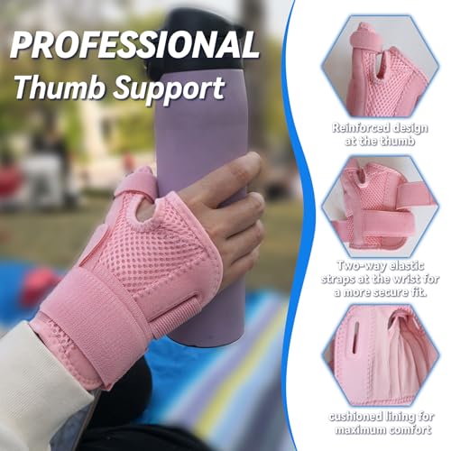 New Updated Thumb Brace for Women and Men, Reversible Trigger Thumb Splint for Day & Night Support, Breathable Thumb Stabilizer for Arthritis, Tendonitis, Sprains Thumb Pain Relief (Pink) Pink