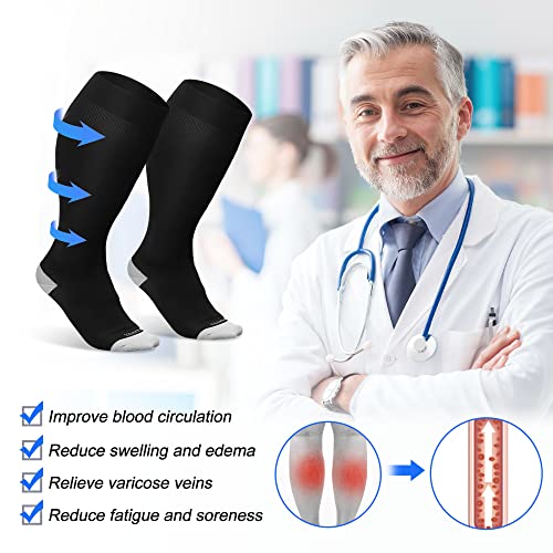 LEVSOX Plus Size Compression Socks Wide Calf Men&Women 20-30 mmhg Knee High Support Socks for Medical, Nurse, Diabetic 3 Pair-black X-Large