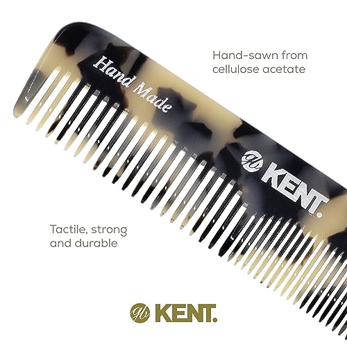 Kent OT TW Pocket Comb - Handmade Fine and Wide Tooth Hair Comb for Men, Women, and Kids - Travel, Beard, and Mustache Comb - Saw Cut and Hand Polished Made in England 2 Pack White Tokyo
