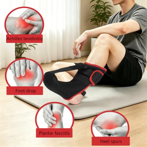 Plantar Fasciitis Night Splint Sock,Upgraded Planter Fasciitis Relief Brace with Arch Support,Relief Brace for Foot Drop,Achilles Tendonitis & Heel Pain,Unisex Foot Brace Black-Red(L) L
