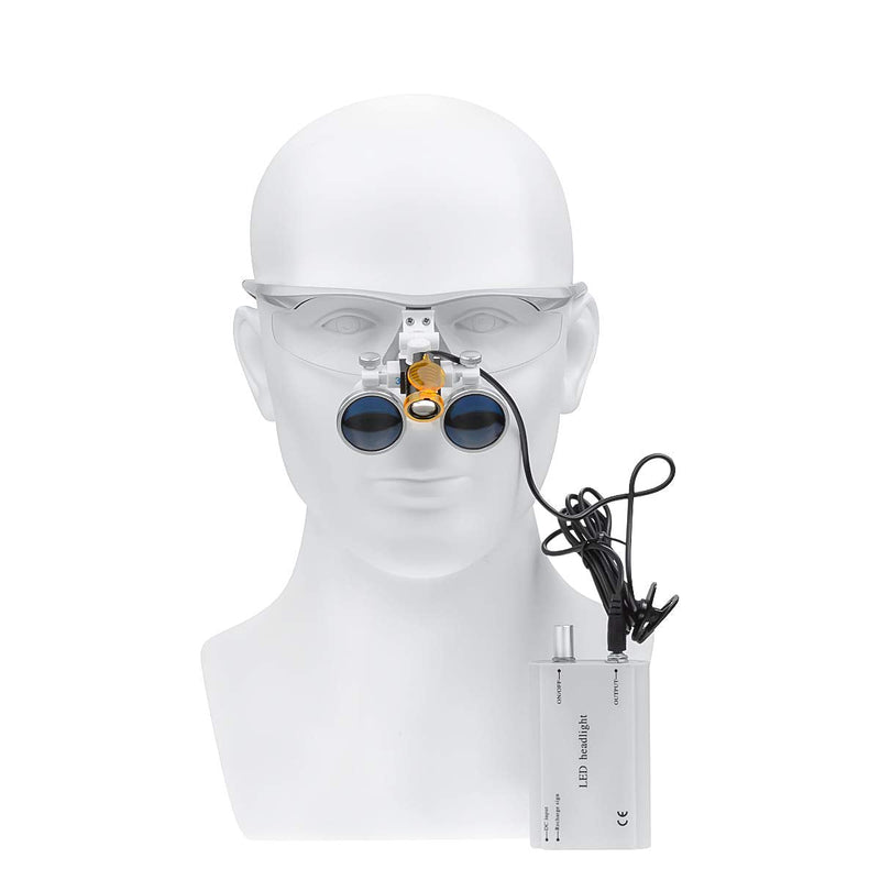 3.5X-420mm Loupes Binocular Magnifier Loupe with 3W LED Spot Filter Headlamp (Silver) Silver - BeesActive Australia