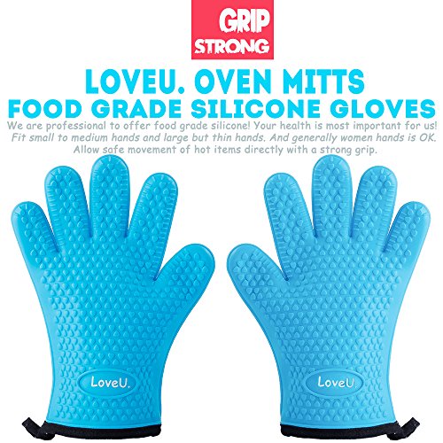 Silicone Oven Mitts Gloves - Heat Resistant, Non-Slip for BBQ, Grilling Blue One Size Fits Most