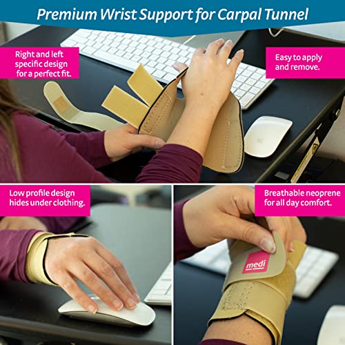 medi Neoprene Carpal Tunnel Wrist Support - carpal tunnel, sprains, & weak wrists Beige Left Medium