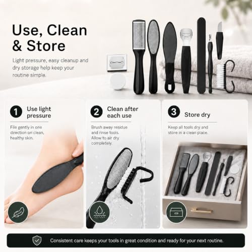 10-in-1 Pedicure Kit with Foot Files and Callus Shaver, Black