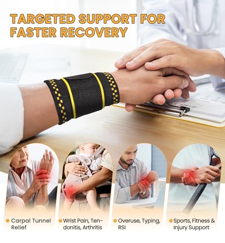 Copper Infused Compression Wrist Support Brace with Adjustable Wrap, Medium