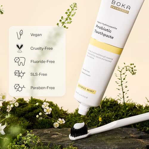 Boka Fluoride Free Probiotic Toothpaste Citrus Mint 4 Fl Oz and Travel Size Mouthwash Tablets Citrus Mint 1pack 90 pcs, Appropriate for Sensitive Teeth, Freshens Breath Bundle