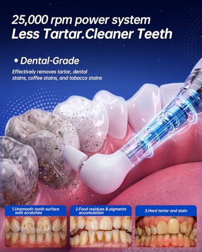 Tooth Polisher, Electric Teeth Whitening Kit, Professional Teeth Cleaning Tools with 5 Tooth Polish Paste & 6 Brush Heads, LED Light, 5 Modes USB Rechargeable Home Personal Dental Care Kit, White