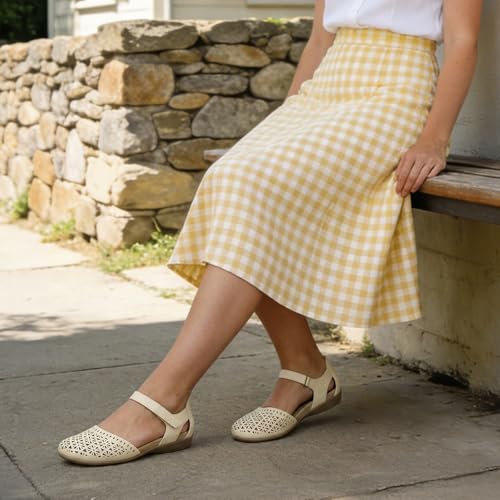 Rihero Women's Comfortable Closed Toe Flat Sandals 8.5 Cream Hollow